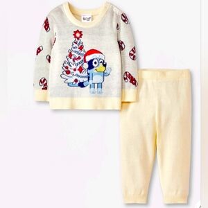NWT Baby Bluey Christmas Holiday 2pc Sweater Top & Bottom knit Set NB, 0/3m, 18m